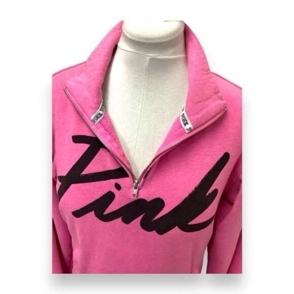 PINK Women’s Long Sleeve 1/4 Zip Collar Pullover Sweatshirt, Pink, size XS - Picture 3 of 7
